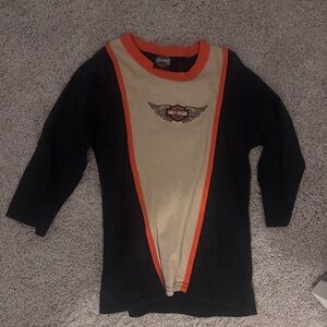 Harley-Davidson Black and Cream Long Sleeve Tee with Orange Accents